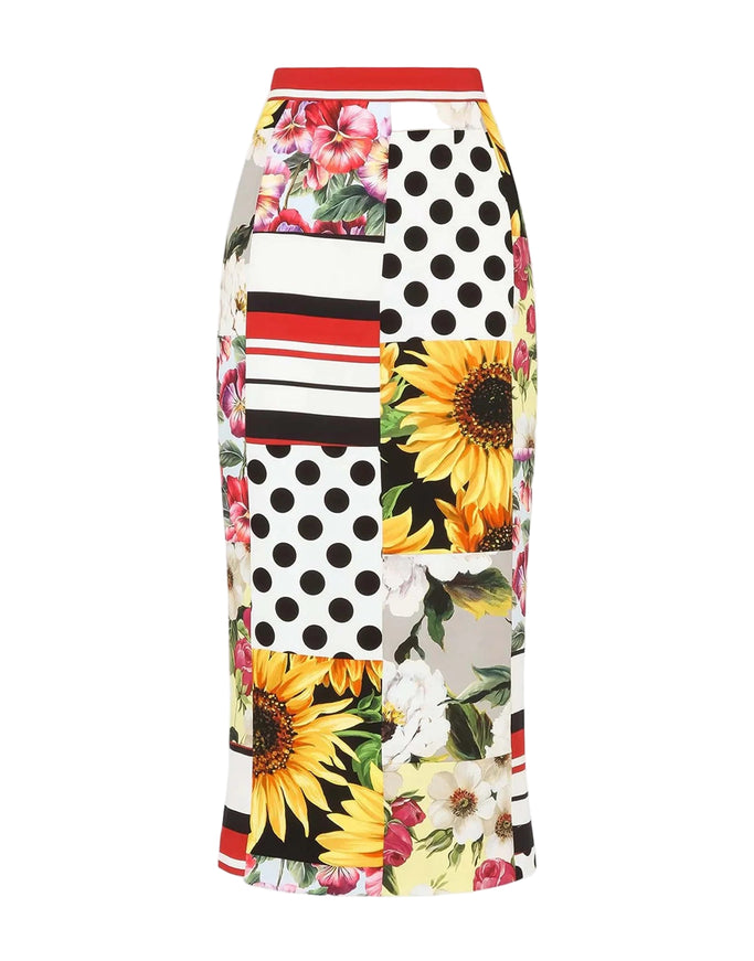 Dolce and Gabbana Patchwork High Waist Pencil Skirt