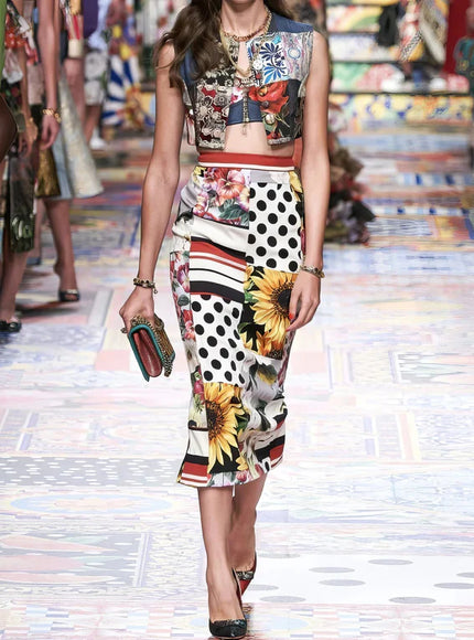 Dolce and Gabbana Patchwork High Waist Pencil Skirt