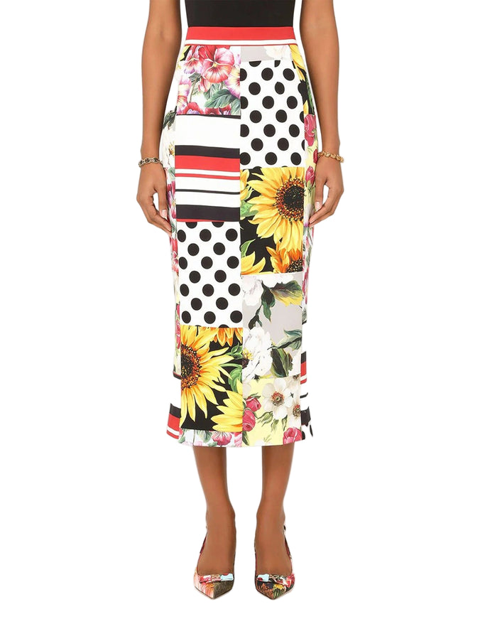 Dolce and Gabbana Patchwork High Waist Pencil Skirt
