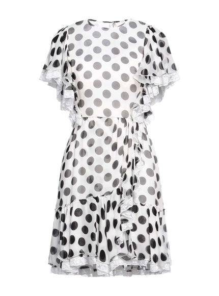 Dolce & Gabbana Polka Dot Ruffle Mini Dress with Lace Trim
