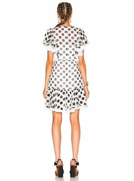 Dolce & Gabbana Polka Dot Ruffle Mini Dress with Lace Trim