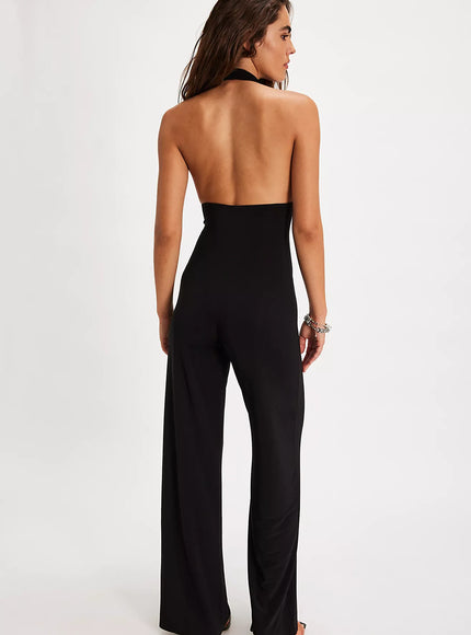 Norma Kamali Cross Halter Straight Leg Jumpsuit