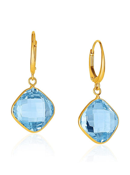 Drop Earrings with Blue Topaz Cushion Briolettes in 14k Yellow Gold - Ellie Belle