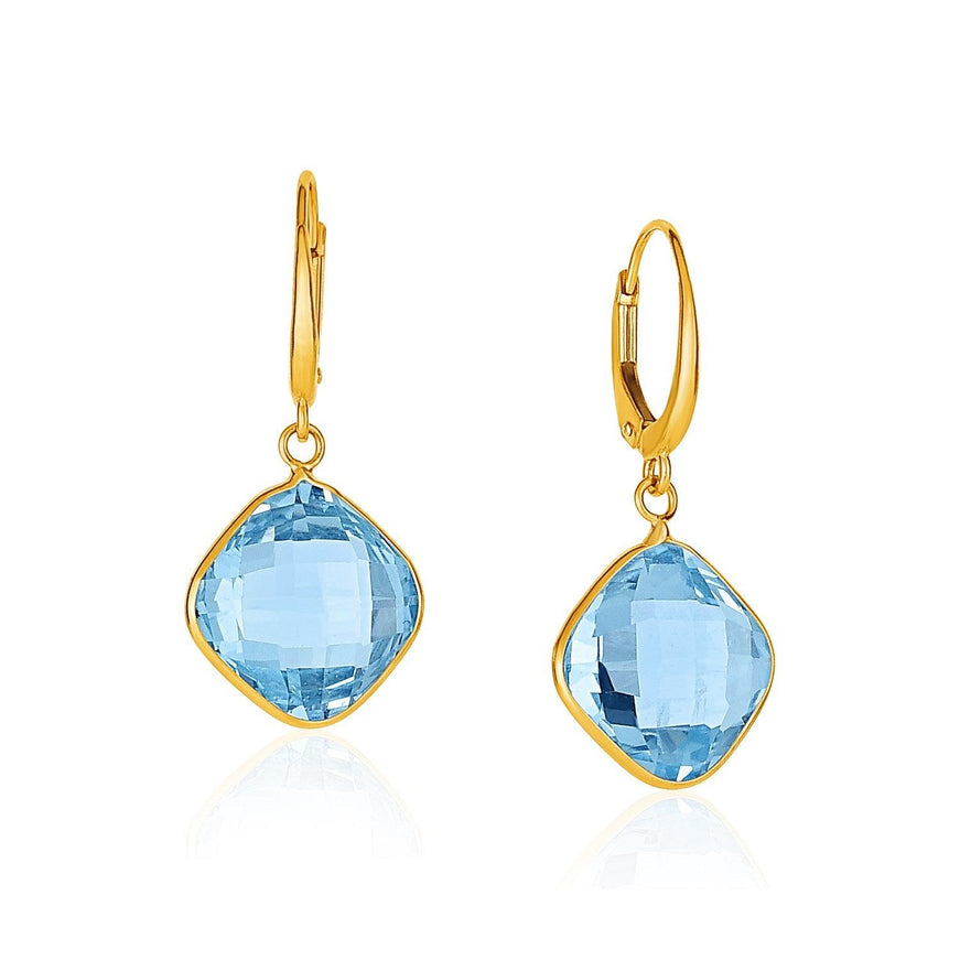 Drop Earrings with Blue Topaz Cushion Briolettes in 14k Yellow Gold - Ellie Belle