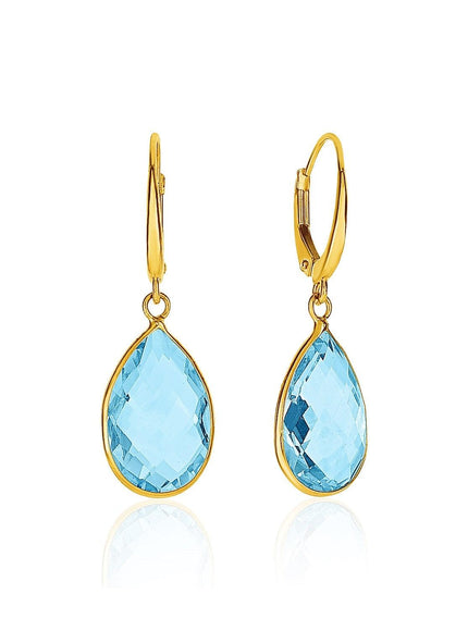 Drop Earrings with Pear-Shaped Blue Topaz Briolettes in 14k Yellow Gold - Ellie Belle