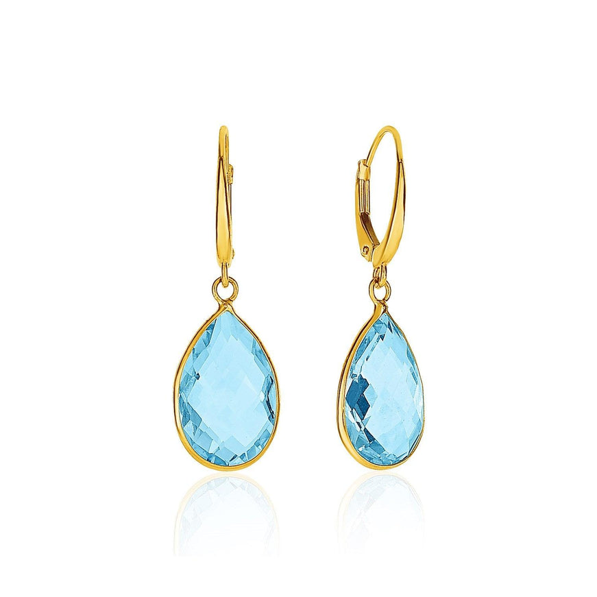 Drop Earrings with Pear-Shaped Blue Topaz Briolettes in 14k Yellow Gold - Ellie Belle