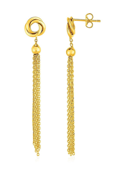 Earrings with Love Knots and Tassels in 14k Yellow Gold - Ellie Belle