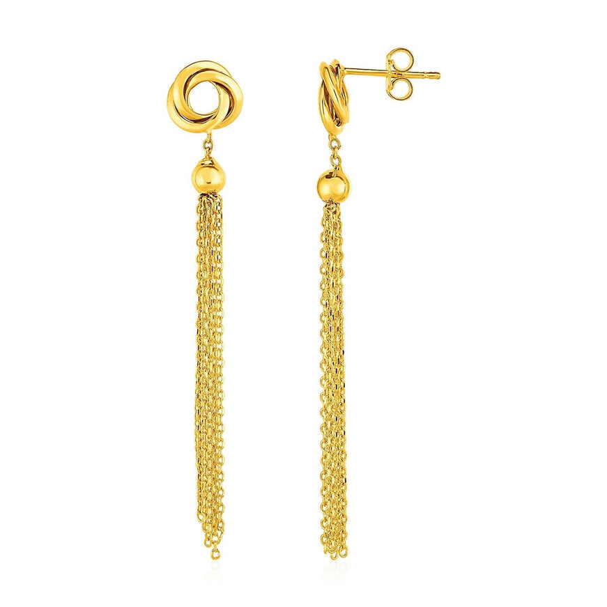 Earrings with Love Knots and Tassels in 14k Yellow Gold - Ellie Belle