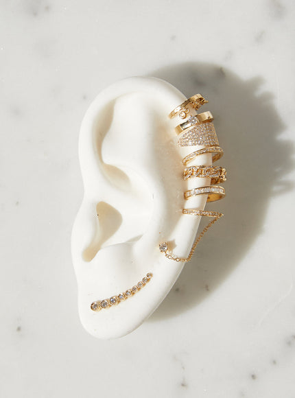 Zoe Lev Diamond Ear Cuff with Diamond Stud Chain