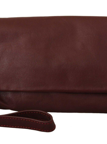 Elegant Brown Leather Clutch with Silver Detailing - Ellie Belle