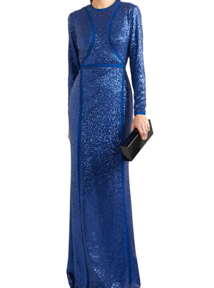 Elie Saab Sequined Tulle Gown in Blue Size FR 44 - Ellie Belle