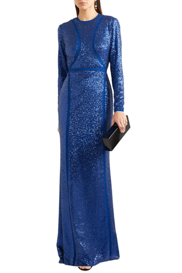 Elie Saab Sequined Tulle Gown in Blue Size FR 44 - Ellie Belle