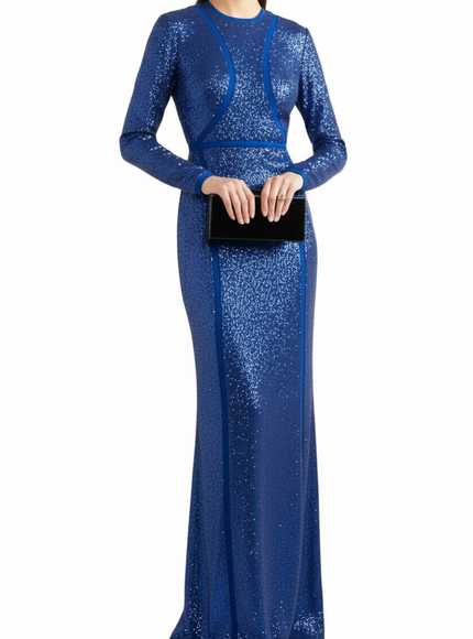 Elie Saab Sequined Tulle Gown in Blue