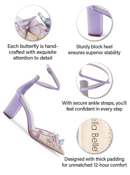 Bella Belle Eliza Lavender Butterfly Block Heels