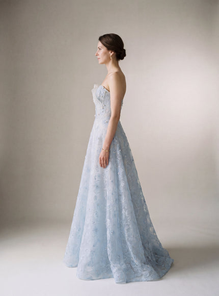 Ellie Belle Celeste Blue Floral Lace Evening Gown