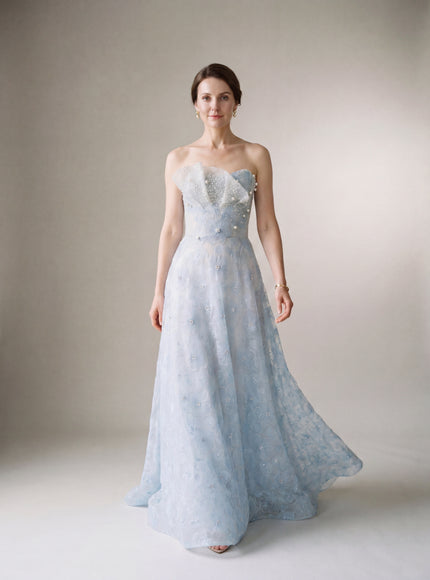 Ellie Belle Celeste Blue Floral Lace Evening Gown