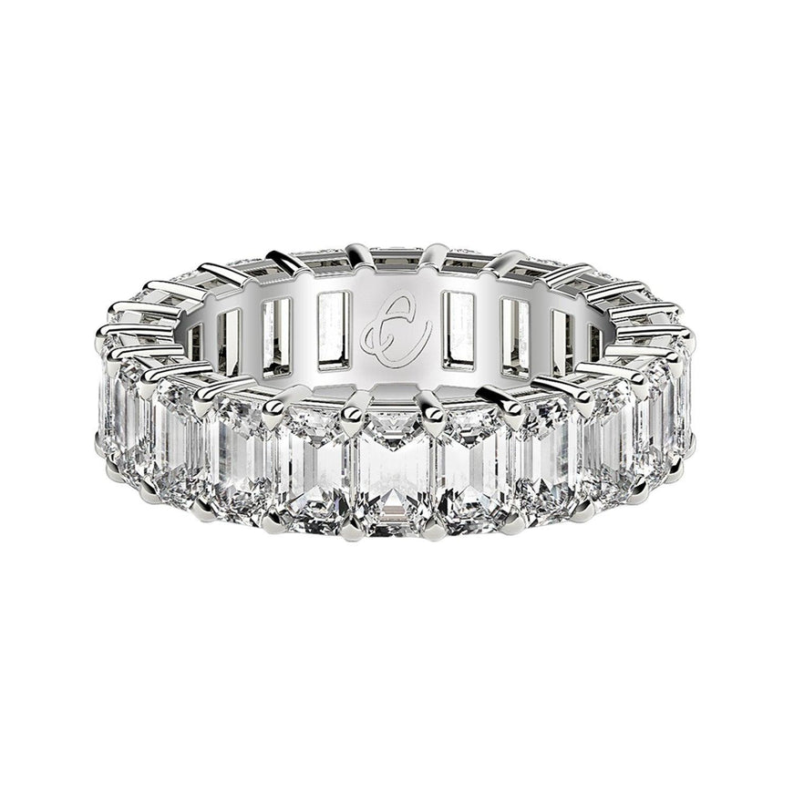 Emerald Cut Lab Grown Diamond Eternity Ring in 14k White Gold (3 cttw FG/VS2) - Ellie Belle