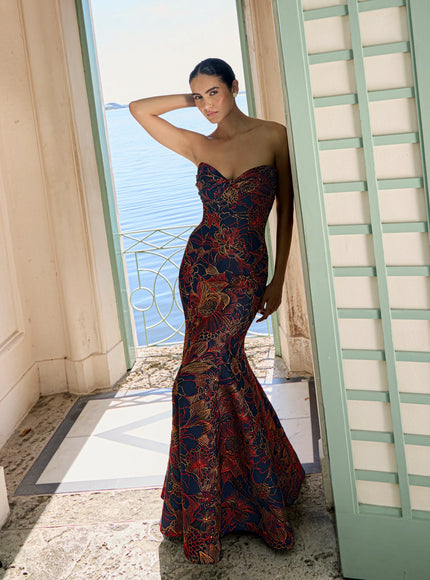 Anne Barge Esperanza Strapless Filigree Jacquard Gown