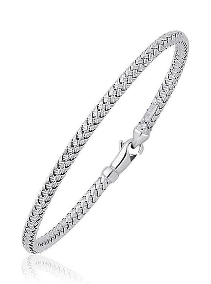 Fancy Weave Bangle in 14k White Gold (3.0mm) - Ellie Belle