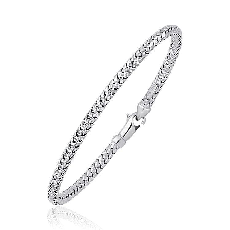 Fancy Weave Bangle in 14k White Gold (3.0mm) - Ellie Belle