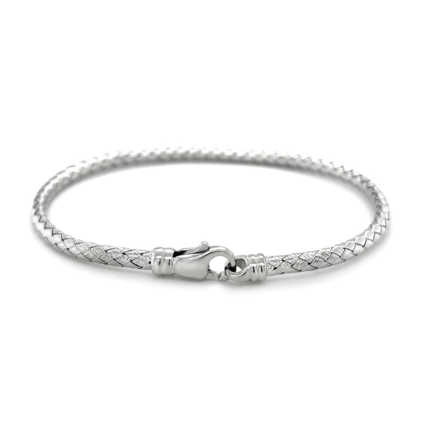 Fancy Weave Bangle in 14k White Gold (3.0mm) - Ellie Belle