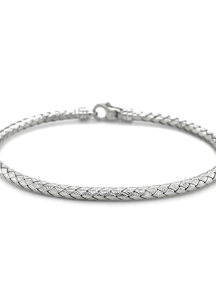 Fancy Weave Bangle in 14k White Gold (3.0mm) - Ellie Belle