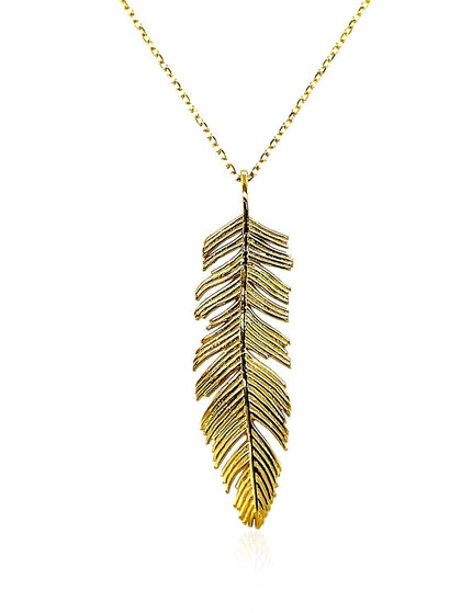 Feather Pendant in 10k Yellow Gold - Ellie Belle