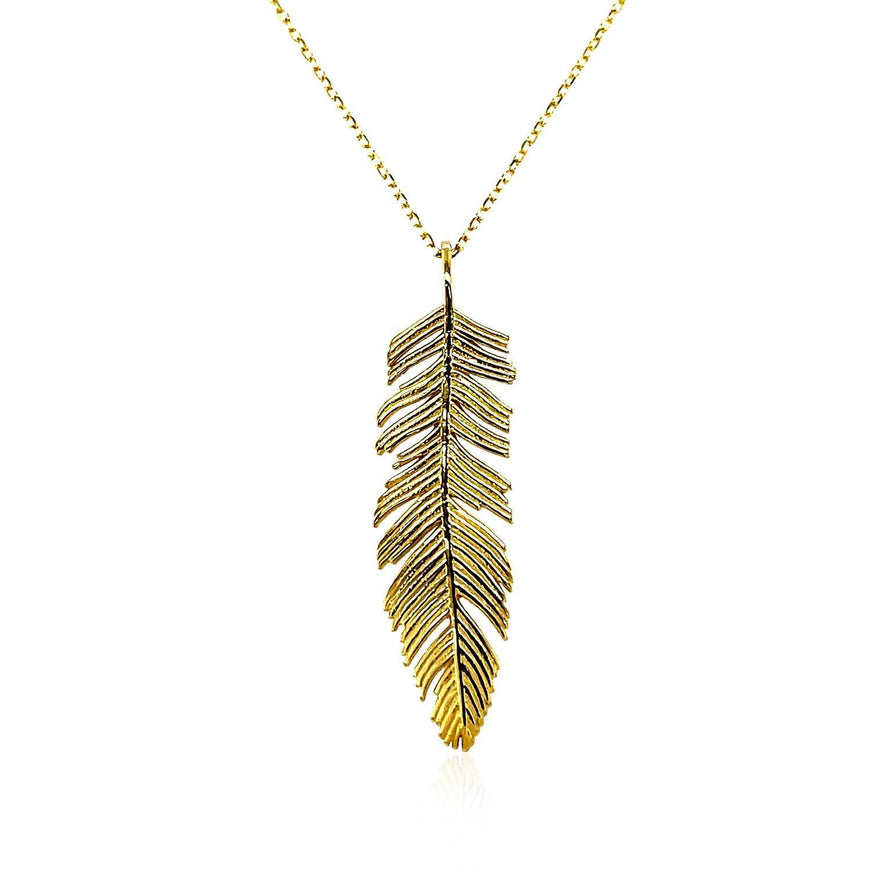 Feather Pendant in 10k Yellow Gold - Ellie Belle