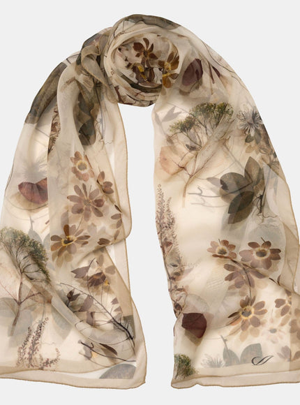 Elizabetta Botanica Long Sheer Silk Scarf - Beige