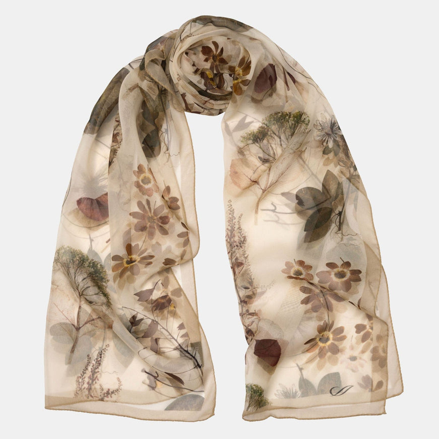 Elizabetta Botanica Long Sheer Silk Scarf - Beige
