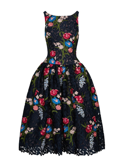 Anne Barge Gabriela Guipure Lace Tea-Length Gown