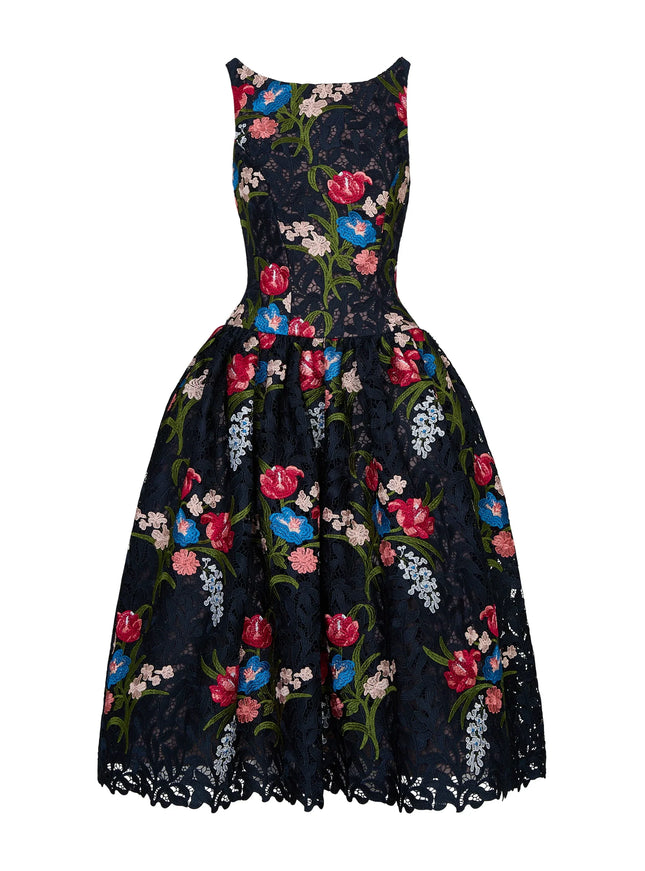 Anne Barge Gabriela Guipure Lace Tea-Length Gown