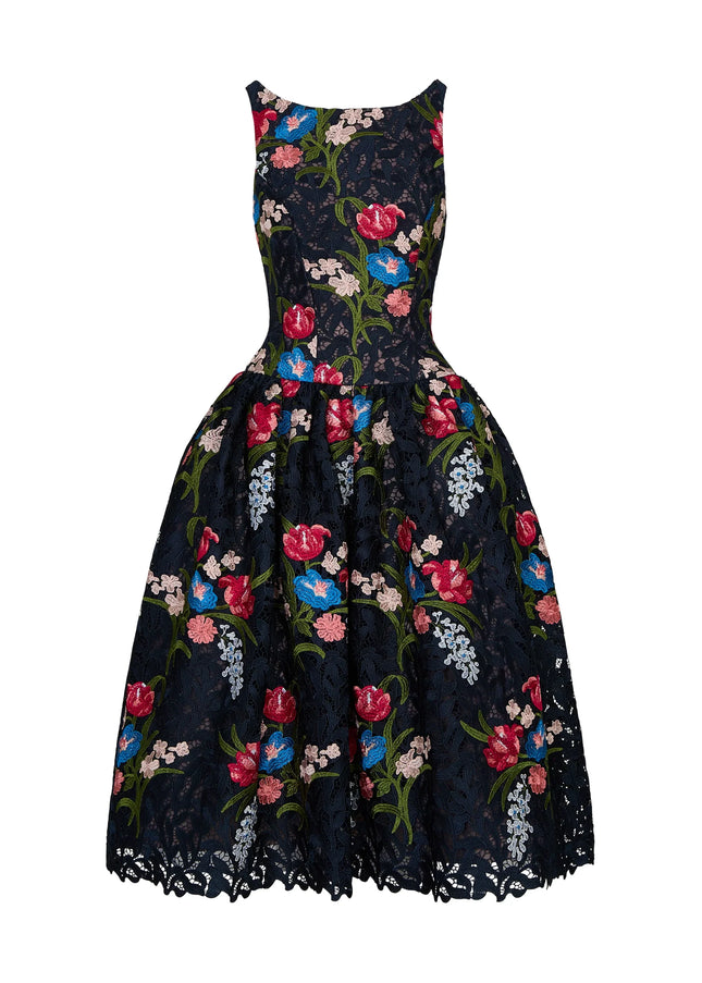 Anne Barge Gabriela Guipure Lace Tea-Length Gown