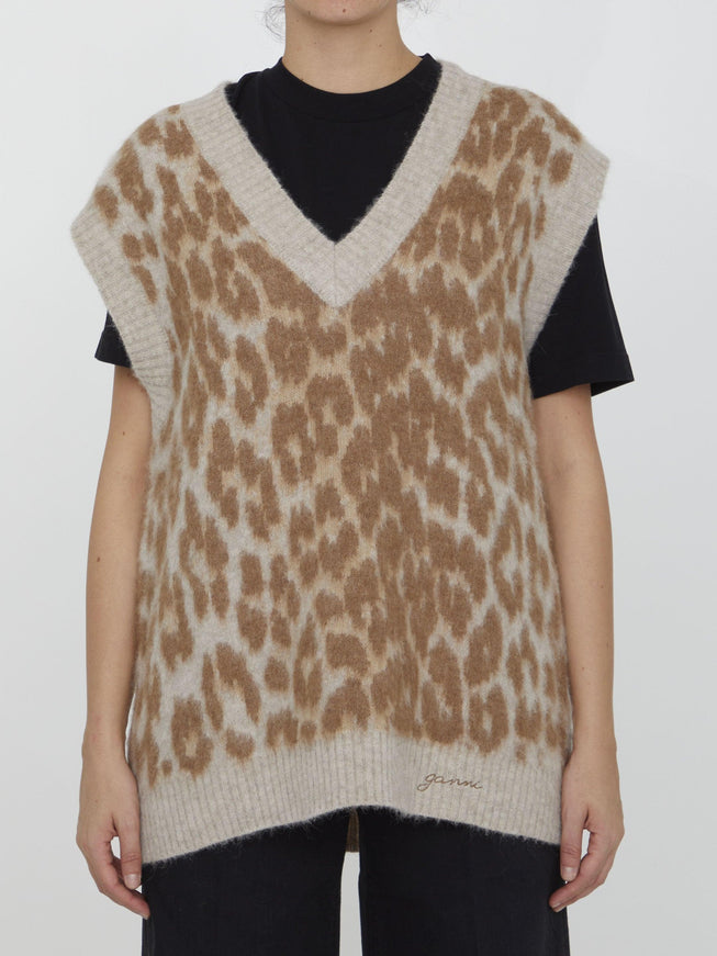 Ganni Leopard Jacquard Vest - Ellie Belle