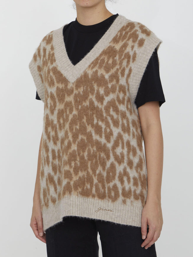 Ganni Leopard Jacquard Vest - Ellie Belle