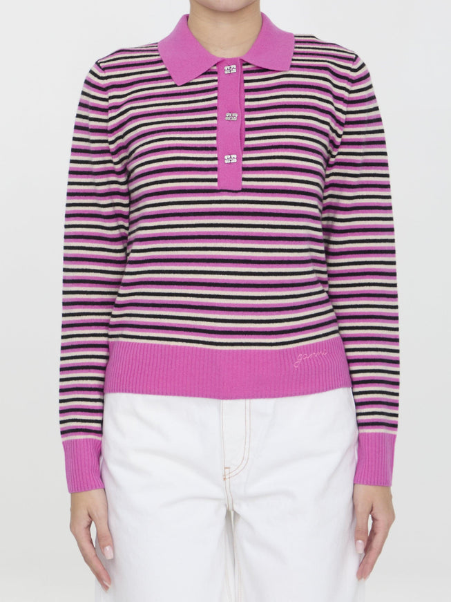 Ganni Striped Polo Sweater - Ellie Belle