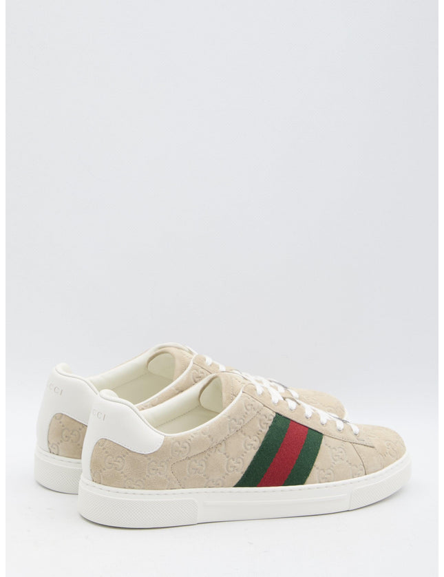 Gucci Ace Sneakers With Web in Beige - Ellie Belle