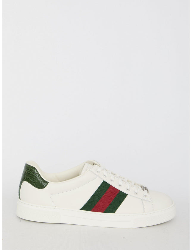 Gucci Men's Ace Sneakers With Web in White Leather - Ellie Belle