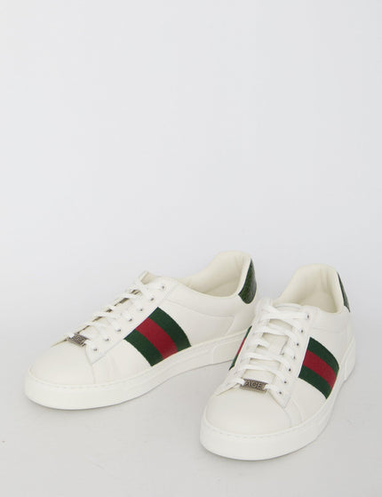 Gucci Men's Ace Sneakers With Web in White Leather - Ellie Belle