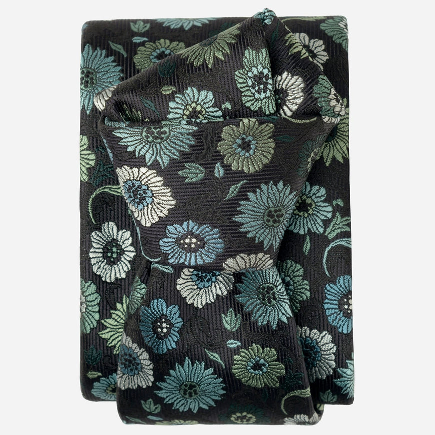 Elizabetta Pergola Silk Jacquard Tie Aqua & Black