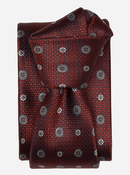Elizabetta Benelli Silk Jacquard Tie in Burgundy, front view