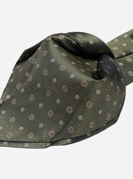Elizabetta Benelli Silk Jacquard Tie in Sage Green, worn styling