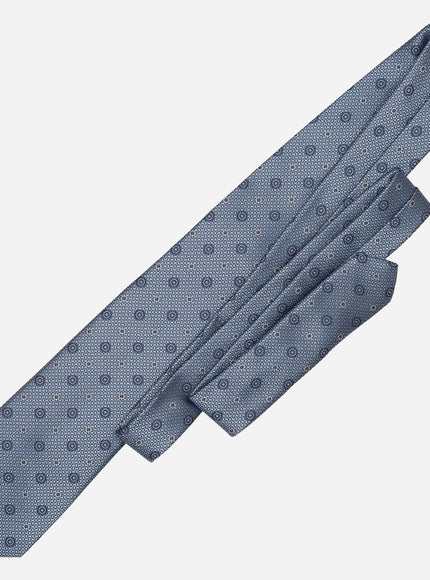 Elizabetta Benelli Silk Jacquard Tie in Sky Blue, worn styling