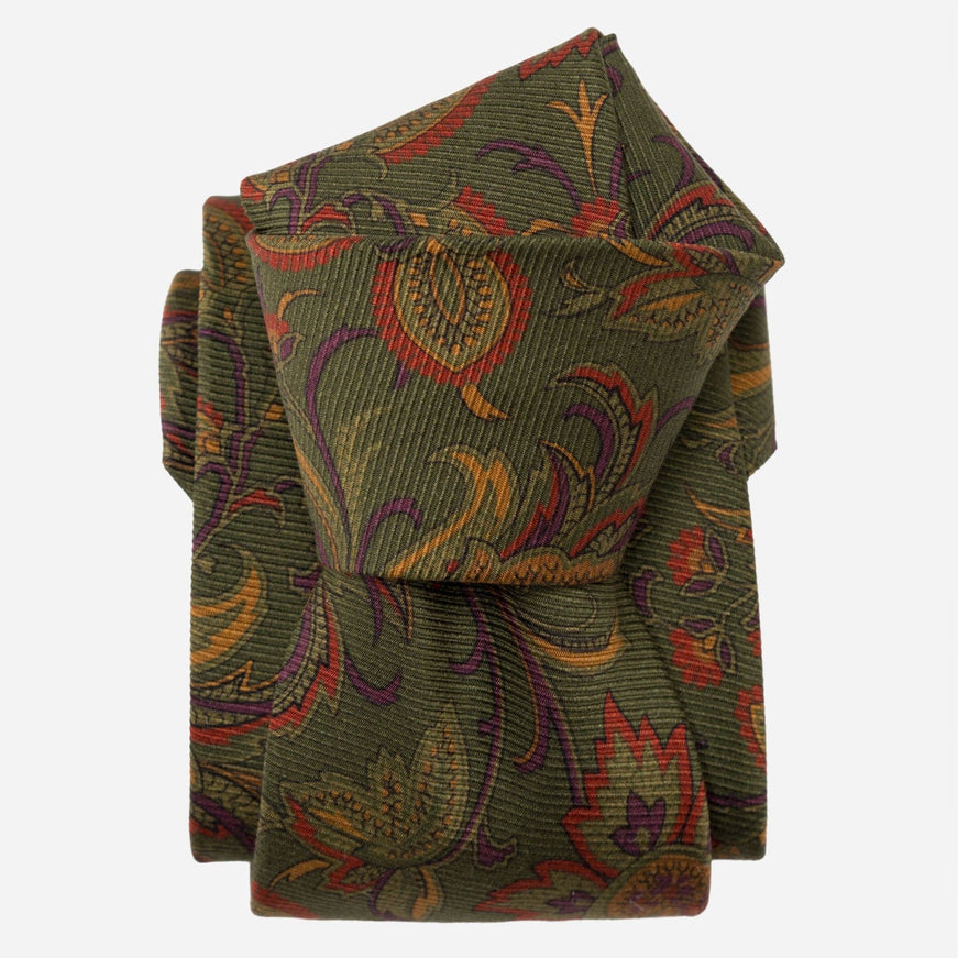Elizabetta Borromeo Printed Madder Silk Tie - Olive