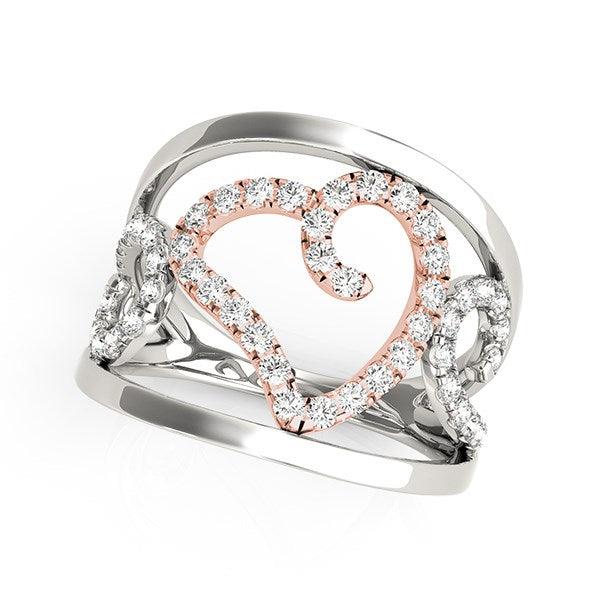 Heart Motif Filigree Style Diamond Ring in 14k White And Rose Gold (1/4 cttw) - Ellie Belle