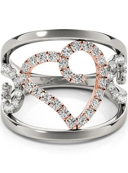 Heart Motif Filigree Style Diamond Ring in 14k White And Rose Gold (1/4 cttw) - Ellie Belle