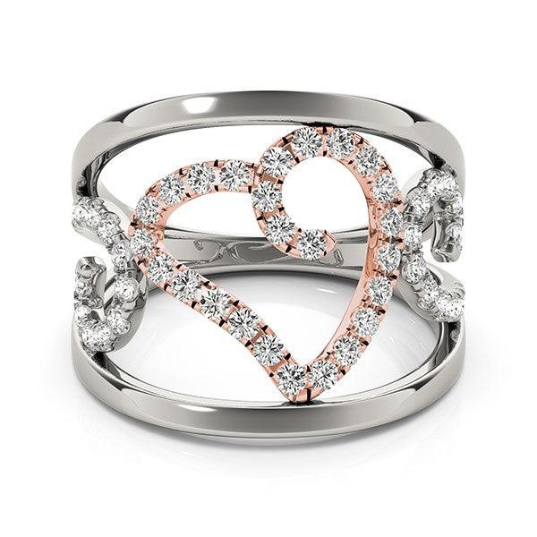 Heart Motif Filigree Style Diamond Ring in 14k White And Rose Gold (1/4 cttw) - Ellie Belle