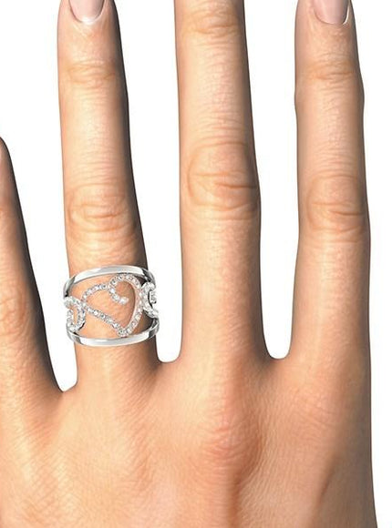 Heart Motif Filigree Style Diamond Ring in 14k White And Rose Gold (1/4 cttw) - Ellie Belle