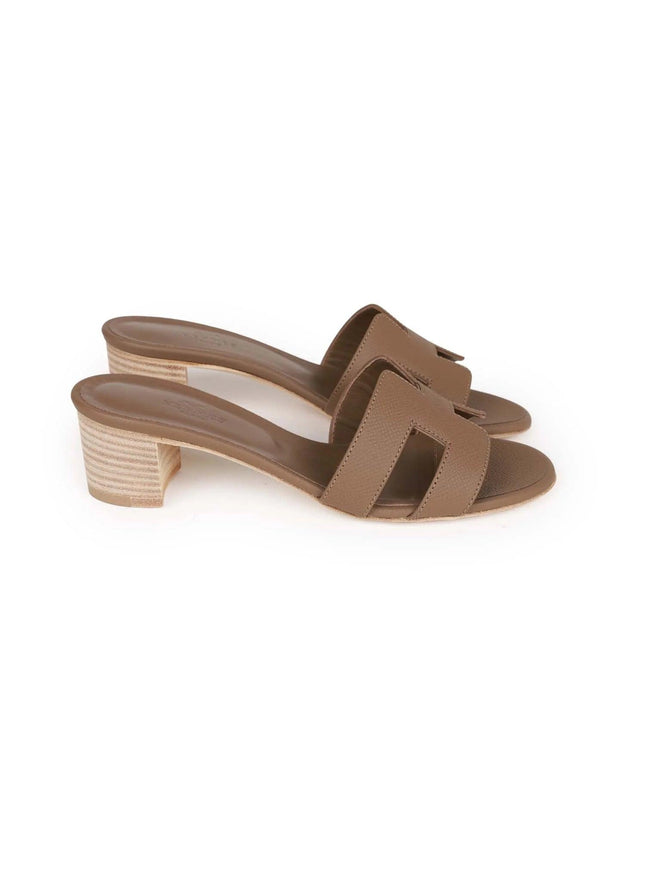 Hermès Oasis Sandals Etoupe Epsom Block Heels 41 - Ellie Belle