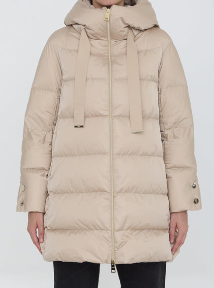 Herno Down Raso Zi-Up Padded Coat In Beige - Ellie Belle